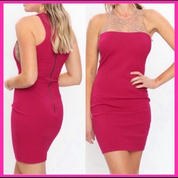 MASON PINK W/NUDE LACE ACCENTS BODYCON DRESS L - Picture 1 of 7
